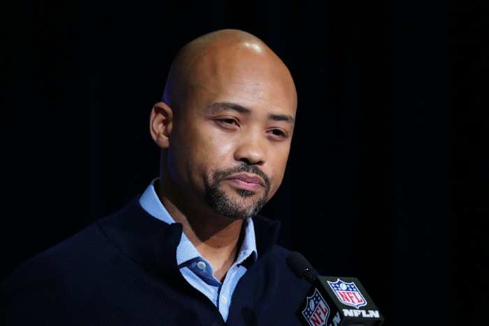 Atlanta Falcons general manager Terry Fontenot during the NFL Combine at the Indiana Convention Center. Mandatory Credit: Kirby Lee-USA TODAY Sports